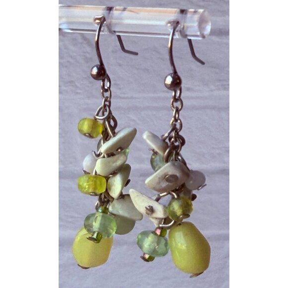 Y2K Chico’s Natural Stone Cluster Dangle Earrings Green Ivory Yellow Drop NOS - Picture 9 of 16